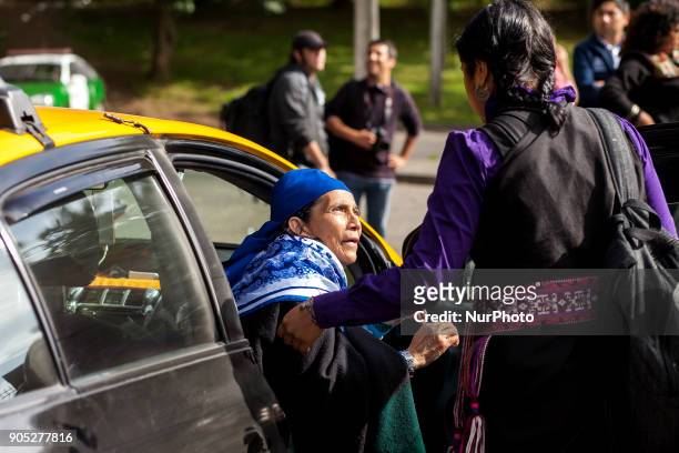 The machi Francisca Linconao retires from the courts in a taxi in Temuco, Chile on 15 January 2018. The Machi Francisca Linconao appeared on Monday...