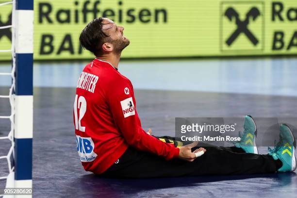 Silvio Heinevetter goalkeeper of Germany reacts during the Men's Handball European Championship Group C match between Slovenia and Germany at Arena...