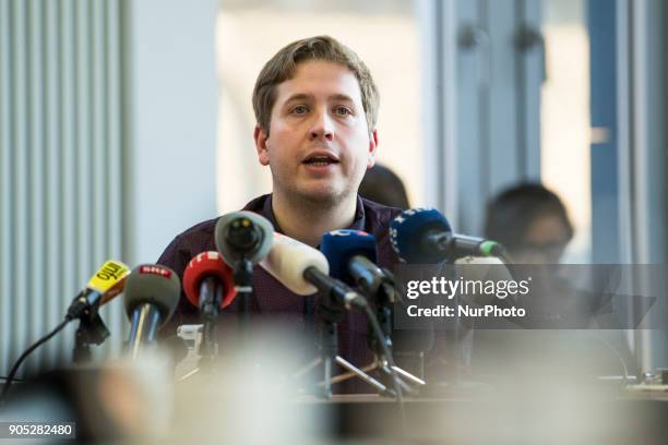 Chairman of the Juso Kevin Kuehnert is pictured during a meeting with journalists of the Foreign Press Association in Berlin, Germany on January 15,...
