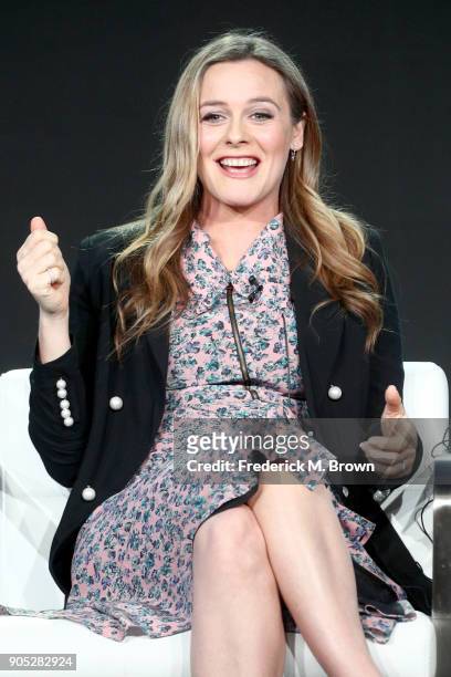 Actor Alicia Silverstone of 'American Woman' speaks onstage during the Paramount Network portion of the 2018 Winter Television Critics Association...