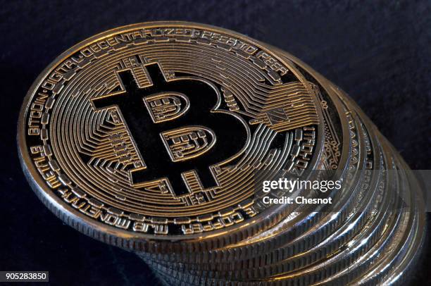 In this photo illustration, a visual representation of the digital Cryptocurrency, Bitcoin is displayed on January 15, 2018 in Paris, France. Bitcoin...