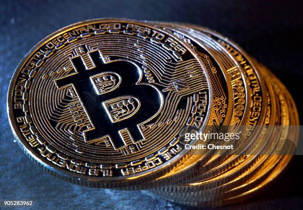 In this photo illustration, a visual representation of the digital Cryptocurrency, Bitcoin is displayed on January 15, 2018 in Paris, France. Bitcoin...