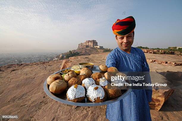 Jodhpuri Dal Bati Churma laddu in Jodhpur, Rajasthan, India