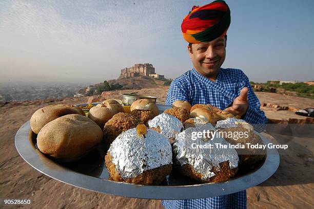 Jodhpuri Dal Bati Churma laddu in Jodhpur, Rajasthan, India