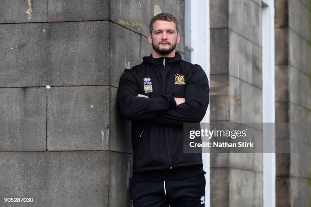 Sean O'Loughlin of Wigan Warriors poses for a portrait during the Wigan Warriors Media Day at Haigh Hall Hotel on January 15, 2018 in Wigan, England.