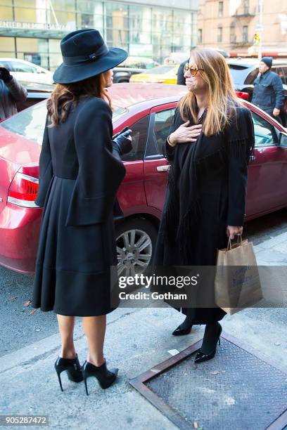 Bethenny Frankel and Jill Zarin are seen departing from the funeral for Bobby Zarin at Riverside Memorial Chapel on January 15, 2018 in New York City.