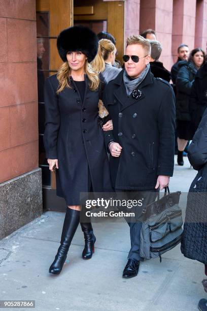 Sonja Morgan and Andrew Werner are seen departing from the funeral for Bobby Zarin at Riverside Memorial Chapel on January 15, 2018 in New York City.