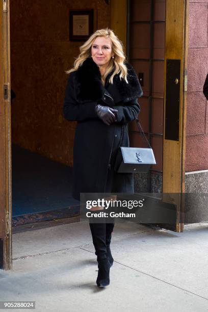 Ramona Singer is seen departing from the funeral for Bobby Zarin at Riverside Memorial Chapel on January 15, 2018 in New York City.