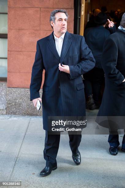 Michael Cohen is seen departing from the funeral for Bobby Zarin at Riverside Memorial Chapel on January 15, 2018 in New York City.