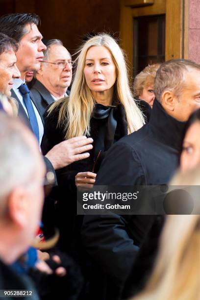 Aviva Drescher is seen departing from the funeral for Bobby Zarin at Riverside Memorial Chapel on January 15, 2018 in New York City.