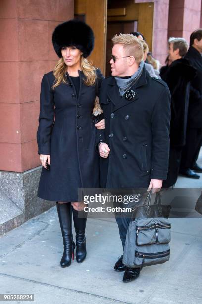 Sonja Morgan and Andrew Werner are seen departing from the funeral for Bobby Zarin at Riverside Memorial Chapel on January 15, 2018 in New York City.
