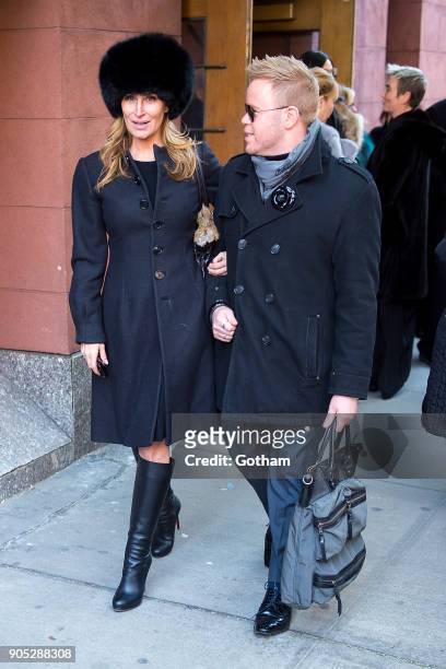 Sonja Morgan and Andrew Werner are seen departing from the funeral for Bobby Zarin at Riverside Memorial Chapel on January 15, 2018 in New York City.