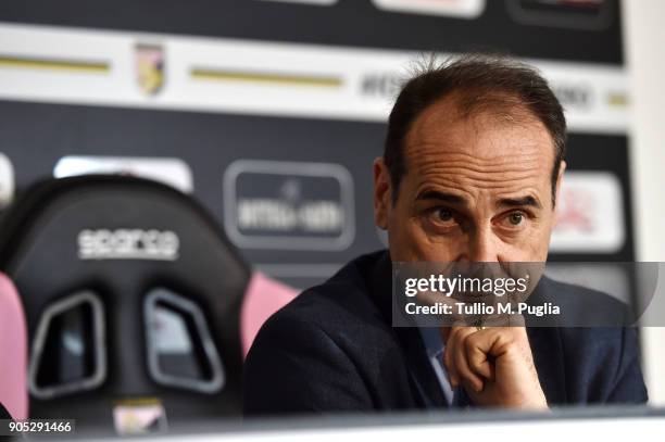 Sport Director Fabio Lupo answers questions during the presentation of Stefano Moreo as new player of US Citta' di Palermo at Carmelo Onorato...