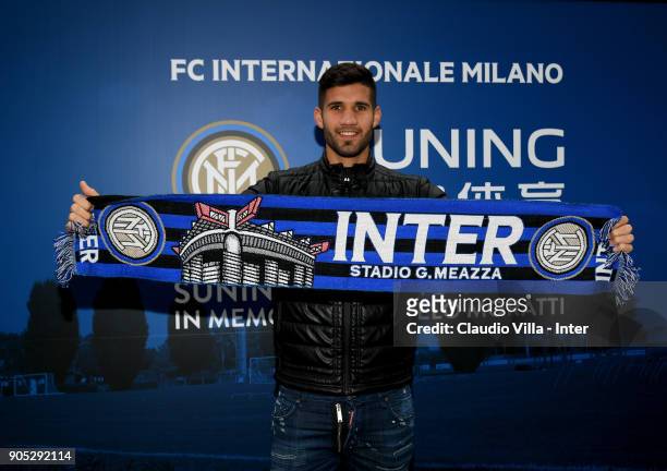 Lisandro Ezequiel López of FC Internazionale poses for a photo prior to the FC Internazionale training session at Suning Training Center at Appiano...