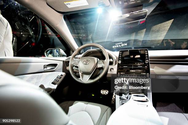The interior of a Toyota Motor Co. 2019 Avalon vehicle is seen during the 2018 North American International Auto Show in Detroit, Michigan, U.S., on...