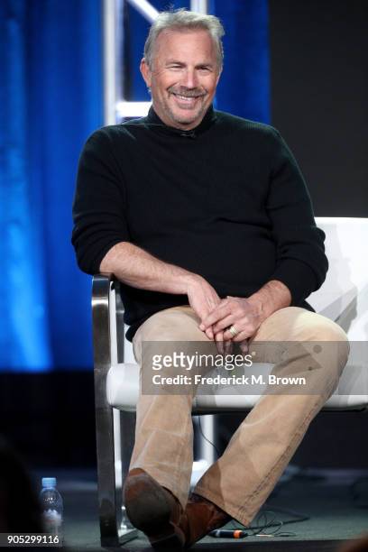 Actor Kevin Costner of 'Yellowstone' speaks onstage during the Paramount Network portion of the 2018 Winter Television Critics Association Press Tour...