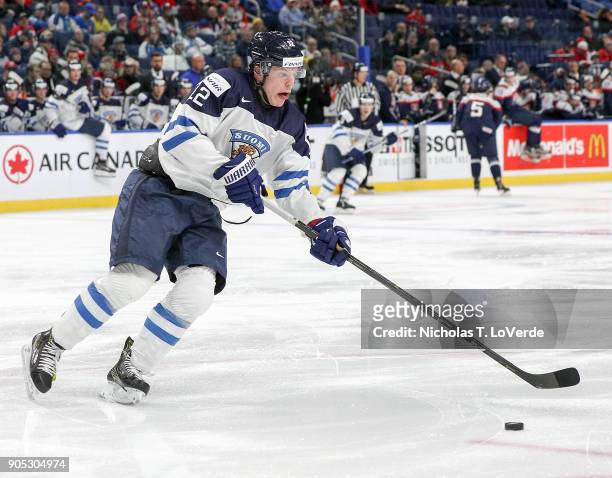 Otto Koivula of Finland receives a pass against Slovakia during the third period of play in the IIHF World Junior Championships at the KeyBank Center...