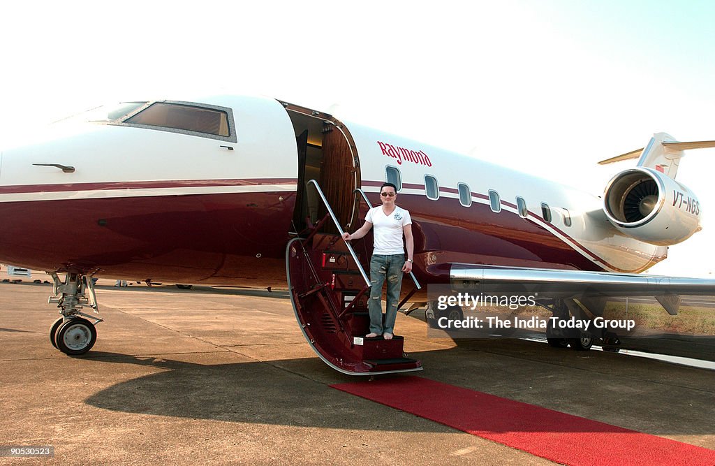 Gautam Singhania, Chairman and Managing Director (CMD) of Raymond Ltd with his Challenger 604 Aeroplane in Mumbai, Maharashtra, India