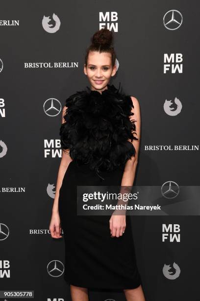 Model Betty Taube attends the Dawid Tomaszewski show during the MBFW Berlin January 2018 at ewerk on January 15, 2018 in Berlin, Germany.