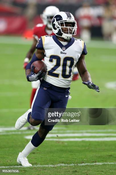 Lamarcus Joyner of the Los Angeles Rams runs with the ball during the game against the Arizona Cardinals at University of Phoenix Stadium on December...
