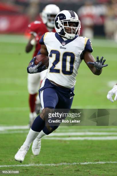 Lamarcus Joyner of the Los Angeles Rams runs with the ball during the game against the Arizona Cardinals at University of Phoenix Stadium on December...