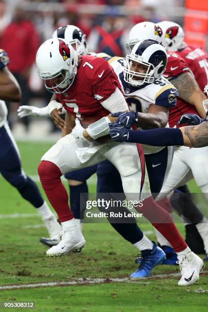 Ethan Westbrooks of the Los Angeles Rams sacks Blaine Gabbert during the game against the Arizona Cardinals at University of Phoenix Stadium on...