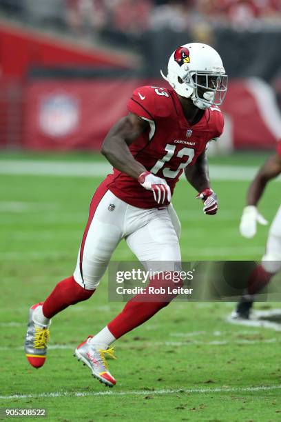 Jaron Brown of the Arizona Cardinals in action during the game against the Los Angeles Rams at University of Phoenix Stadium on December 3, 2017 in...