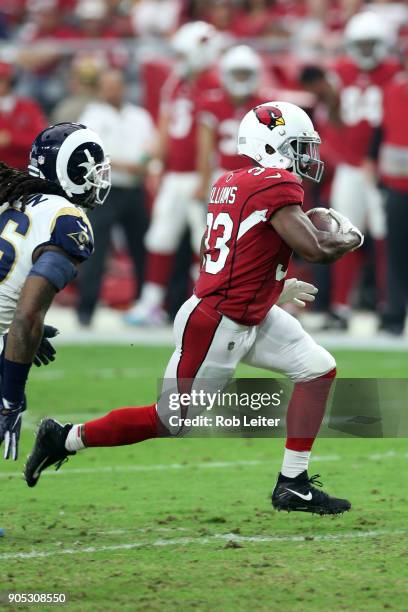 Kerwynn Williams of the Arizona Cardinals in action during the game against the Los Angeles Rams at University of Phoenix Stadium on December 3, 2017...