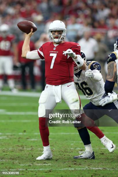 Blaine Gabbert of the Arizona Cardinals in action during the game against the Los Angeles Rams at University of Phoenix Stadium on December 3, 2017...