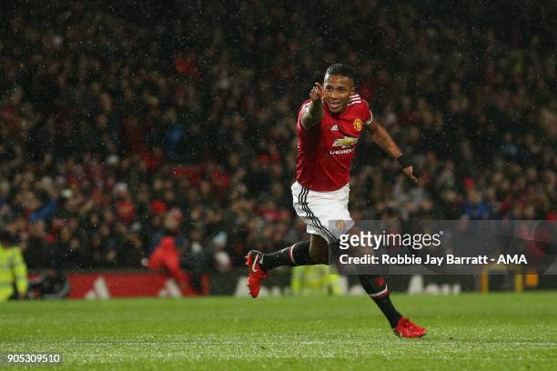 Luis Antonio Valencia of Manchester United celebrates after scoring a goal to make it 1-0 during the Premier League match between Manchester United...