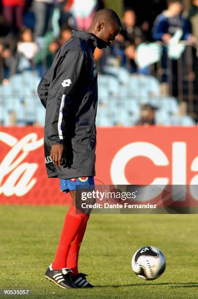 Colombian player Adrian Ramos warms up prior to a 2010 FIFA World Cup qualifier between Uruguay and Colombia at the Centenario Stadium on September...