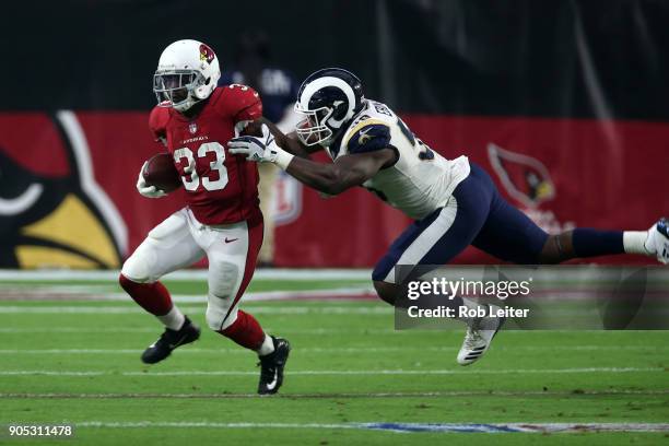 Kerwynn Williams of the Arizona Cardinals in action during the game against the Los Angeles Rams at University of Phoenix Stadium on December 3, 2017...