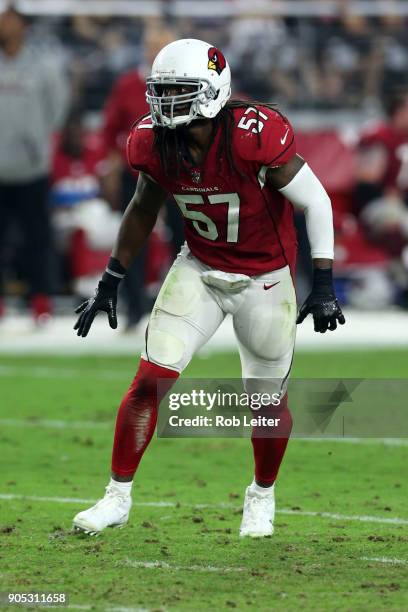 Josh Bynes of the Arizona Cardinals in action during the game against the Los Angeles Rams at University of Phoenix Stadium on December 3, 2017 in...