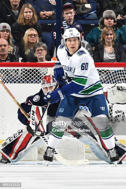 Markus Granlund of the Vancouver Canucks skates against the Columbus Blue Jackets on January 12, 2018 at Nationwide Arena in Columbus, Ohio.