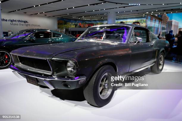 The original 1968 Ford Mustang Bullitt movie car is shown on display at the Ford exhibit at the 2018 North American International Auto Show January...
