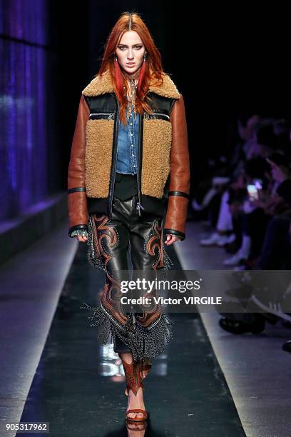 Model walks the runway at the Dsquared2 show during Milan Men's Fashion Week Fall/Winter 2018/19 on January 14, 2018 in Milan, Italy.