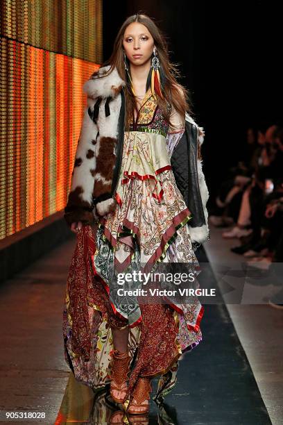 Model walks the runway at the Dsquared2 show during Milan Men's Fashion Week Fall/Winter 2018/19 on January 14, 2018 in Milan, Italy.