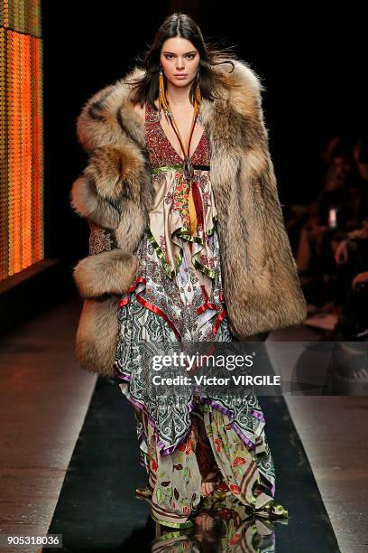 Kendall Jenner walks the runway at the Dsquared2 show during Milan Men's Fashion Week Fall/Winter 2018/19 on January 14, 2018 in Milan, Italy.