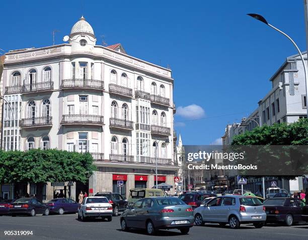 early morning vehicular traffic in melilla. - art deco border stock pictures, royalty-free photos & images