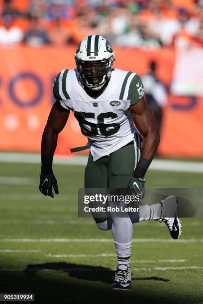 Demario Davis of the New York Jets in action during the game against the Denver Broncos at Sports Authority Field At Mile High on December 10, 2017...