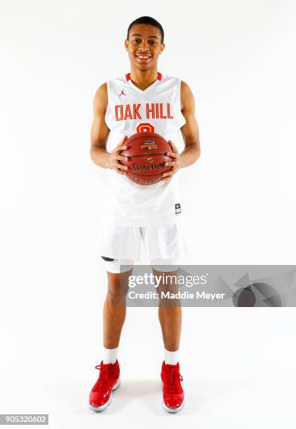 Keldon Johnson of Oak Hill Academy poses for a portrait during the 2018 Spalding HoopHall Classic at Blake Arena at Springfield College on January...