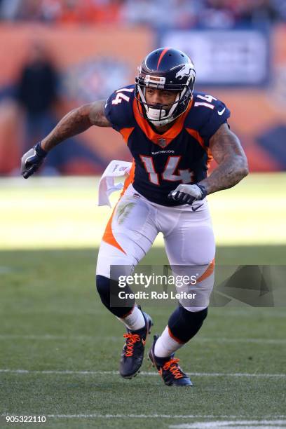 Cody Latimer of the Denver Broncos in action during the game against the New York Jets at Sports Authority Field At Mile High on December 10, 2017 in...