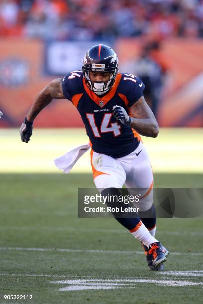 Cody Latimer of the Denver Broncos in action during the game against the New York Jets at Sports Authority Field At Mile High on December 10, 2017 in...
