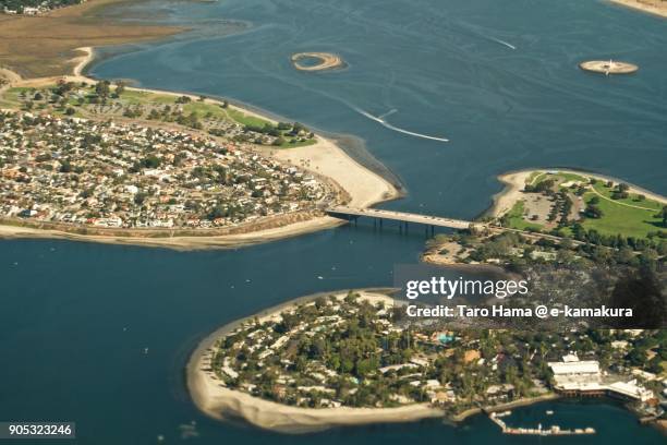 mission bay in san diego in california in usa daytime aerial view from airplane - false bay stock pictures, royalty-free photos & images