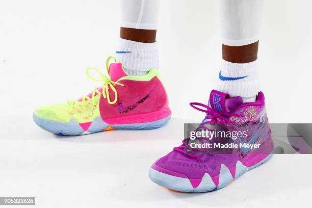 Detail of the shoes of Cam Reddish of Westtown School during the 2018 Spalding HoopHall Classic at Blake Arena at Springfield College on January 15,...