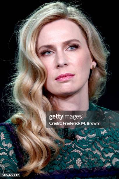 Actor Anne Dudek of 'Corporate' speaks onstage during the Viacom portion of the 2018 Winter Television Critics Association Press Tour at The Langham...