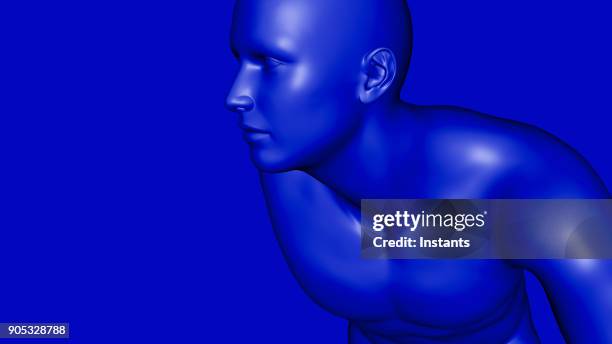3d render of a blue male cyborg. - 3d character running stock pictures, royalty-free photos & images