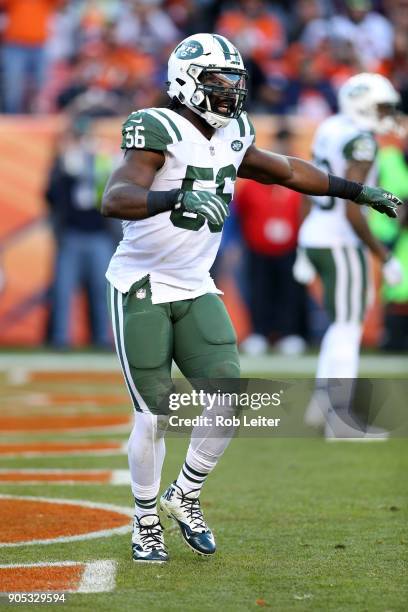 Demario Davis of the New York Jets in action during the game against the Denver Broncos at Sports Authority Field At Mile High on December 10, 2017...