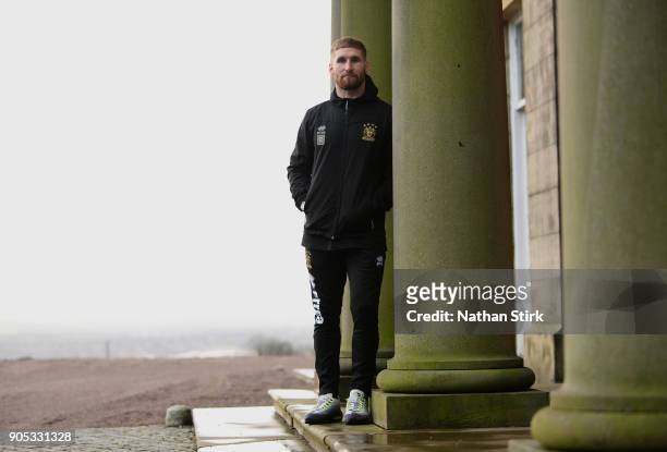 Sam Tomkins of Wigan Warriors poses for a portrait during the Wigan Warriors Media Day at Haigh Hall Hotel on January 15, 2018 in Wigan, England.