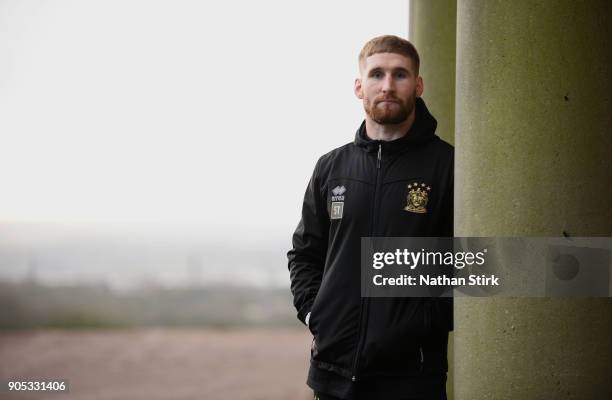 Sam Tomkins of Wigan Warriors poses for a portrait during the Wigan Warriors Media Day at Haigh Hall Hotel on January 15, 2018 in Wigan, England.